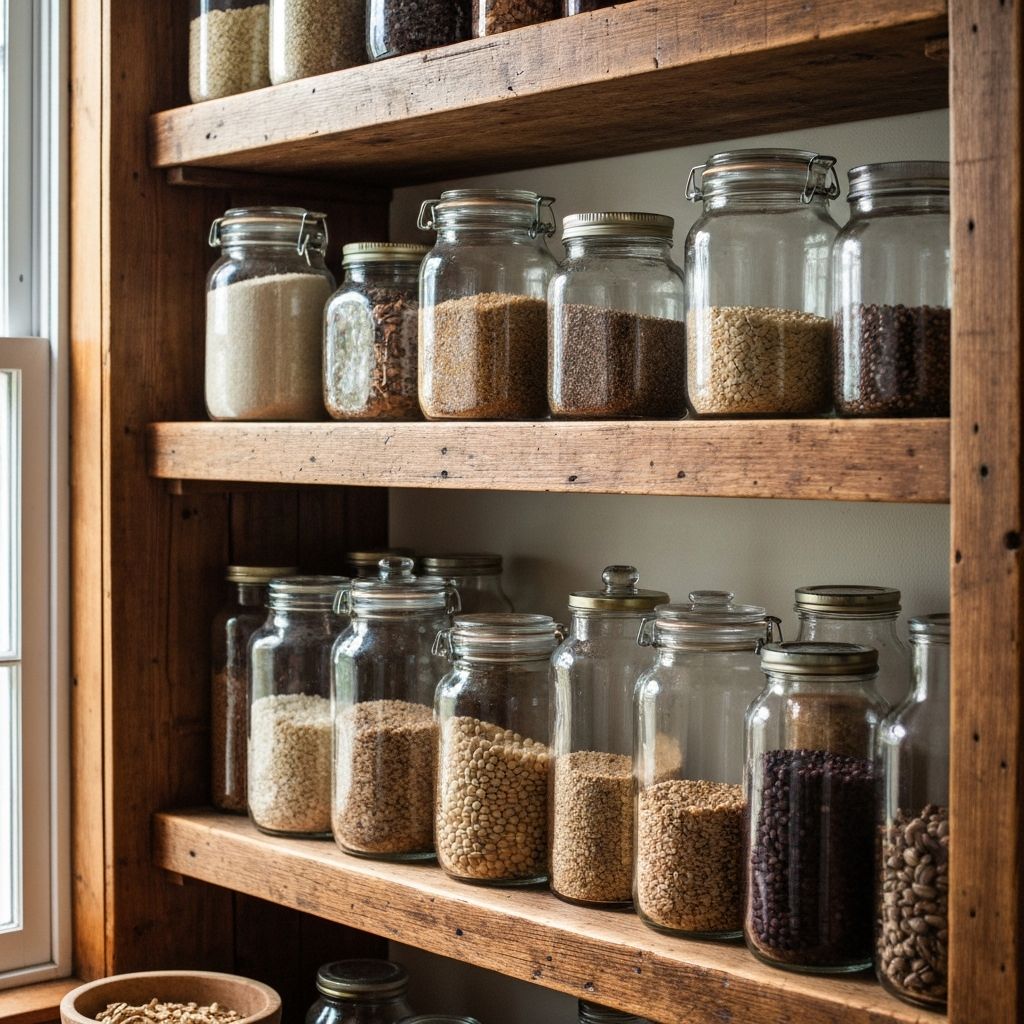 Glass jars with grains and legumes